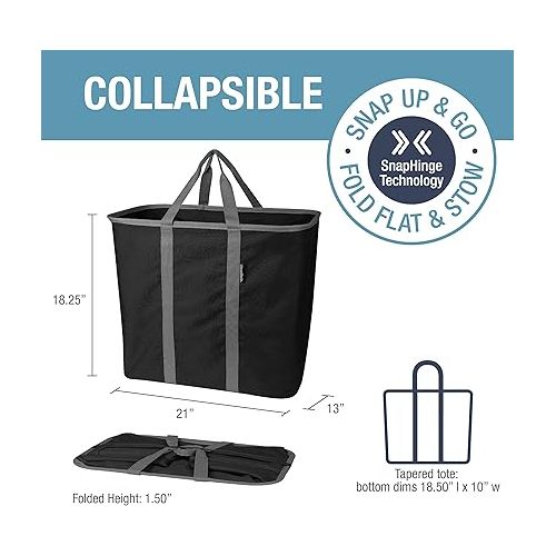  CleverMade Collapsible Laundry Caddy, Black/Charcoal 2PK - 64L (17 Gal) Large Foldable Laundry Basket with Sturdy Pop-Up Wire Frame and Long Carry Handles - Space-Saving, Collapsible Laundry Basket