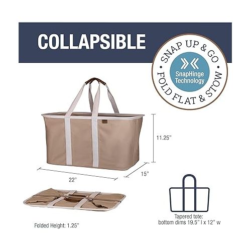  CleverMade Collapsible Laundry Tote, LUXE Mocha 2PK - 50L (13 Gal) Premium Cotton Blend Collapsible Laundry Baskets with Sturdy Pop-Up Wire Frame, Long Carry Handles and Vegan Leather Accents