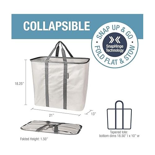  CleverMade Collapsible Laundry Caddy, Cream/Charcoal 2PK - 64L (17 Gal) Large Foldable Laundry Basket with Sturdy Pop-Up Wire Frame and Long Carry Handles - Space-Saving, Collapsible Laundry Basket