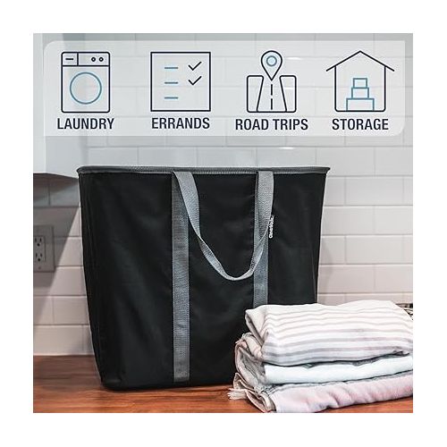  CleverMade Collapsible Laundry Caddy, Cream/Charcoal 2PK - 64L (17 Gal) Large Foldable Laundry Basket with Sturdy Pop-Up Wire Frame and Long Carry Handles - Space-Saving, Collapsible Laundry Basket