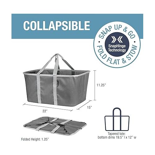  CleverMade Collapsible Laundry Tote, Charcoal/Gray 2PK - 50L (13 Gal) Collapsible Laundry Baskets with Sturdy Pop-Up Wire Frame and Long Carry Handles - Space-Saving Collapsible Hamper