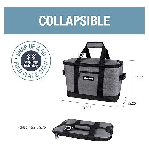  CleverMade Tahoe Collapsible Cooler Bag, 50 Can - Structured, Leakproof Coolers for Travel with Built-In Bottle Opener - Soft-Sided, Insulated Camping Cooler: Heathered Charcoal / Black