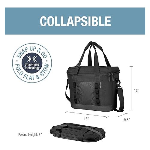  CleverMade Pacifica Collapsible Cooler Bag, 30 Can - Structured, Leakproof Coolers for Travel with Shoulder Strap & Bottle Opener - Soft-Sided, Insulated Camping Cooler: Midnight