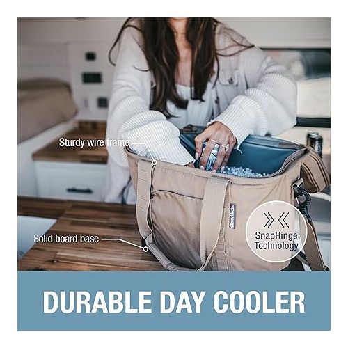  CleverMade Pacifica Collapsible Cooler Bag, 30 Can - Structured, Leakproof Coolers for Travel with Shoulder Strap & Bottle Opener - Soft-Sided, Insulated Camping Cooler: Midnight