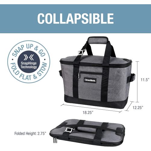  CleverMade Collapsible Cooler Bag: Insulated Leakproof 50 Can Soft Sided Portable Cooler Bag for Lunch, Grocery Shopping, Camping and Road Trips, Heather Grey/Black