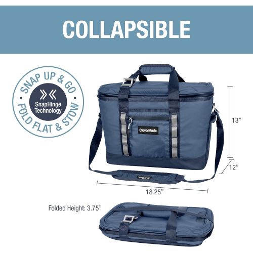  CleverMade Maverick Collapsible Cooler Bag - 50 Can Insulated Leakproof Soft Sided Beverage Tote with Shoulder Strap, Bottle Opener and Storage Pockets, Navy, Large, One Size