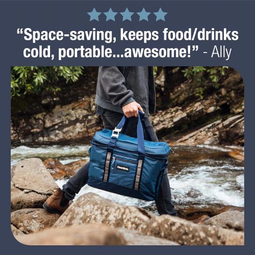  CleverMade Maverick Collapsible Cooler Bag - 50 Can Insulated Leakproof Soft Sided Beverage Tote with Shoulder Strap, Bottle Opener and Storage Pockets, Navy, Large, One Size