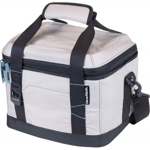  CleverMade Collapsible Soft Cooler Bag Tote - Insulated 18 Can Leakproof Small Cooler Box with Bottle Opener and Shoulder Strap for Lunch, Beach, and Picnic - Cream