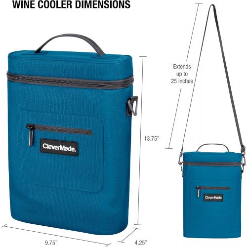  CleverMade Wine Bottle and 6 Pack Cooler Bag; Insulated Leakproof Tote with Removable Ice Pack and Corkscrew Bottle Opener, Teal