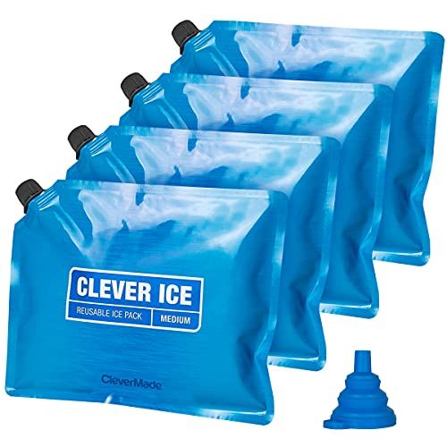  CleverMade Reusable Ice Pack - Long Lasting Cold Freezer Packs for Insulated Coolers & Lunch Bags - Add Water & Freeze - Clever Ice - No Ice Needed - Size Medium - Set of 4