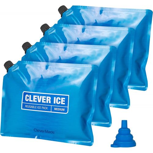  CleverMade Reusable Ice Pack - Long Lasting Cold Freezer Packs for Insulated Coolers & Lunch Bags - Add Water & Freeze - Clever Ice - No Ice Needed - Size Medium - Set of 4