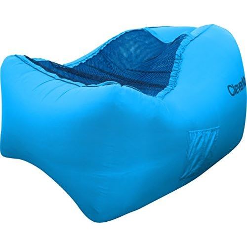  CleverMade Inflatable Lounger Air Chair: Lightweight Recliner Style AirChair, Portable Outdoor Beach Chair with Carry Bag, Ground Stakes, and Storage Pockets, Blue