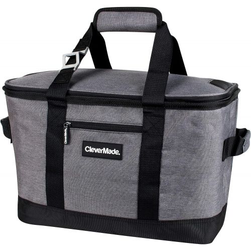  CleverMade Collapsible Cooler Bag: Insulated Leakproof 50 Can Soft Sided Portable Cooler Bag for Lunch, Grocery Shopping, Camping and Road Trips, Heather Grey/Black