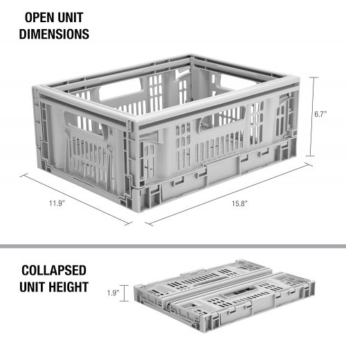  CleverMade CleverCrates Pro-Grade 15.8 Liter Collapsible Storage Bin/Container: Grated Wall Utility Basket/Tote, Grey, 3 Pack