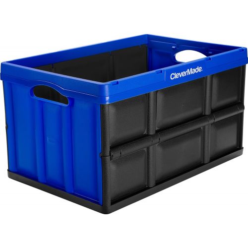  CleverMade 62L Collapsible Storage Bins - Durable Folding Plastic Stackable Utility Crates, Solid Wall CleverCrates, 3 Pack, Black