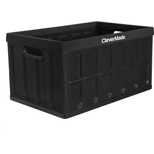  CleverMade 62L Collapsible Storage Bins with Lids - Folding Plastic Stackable Utility Crates, Solid Wall CleverCrates, 3 Pack, Charcoal