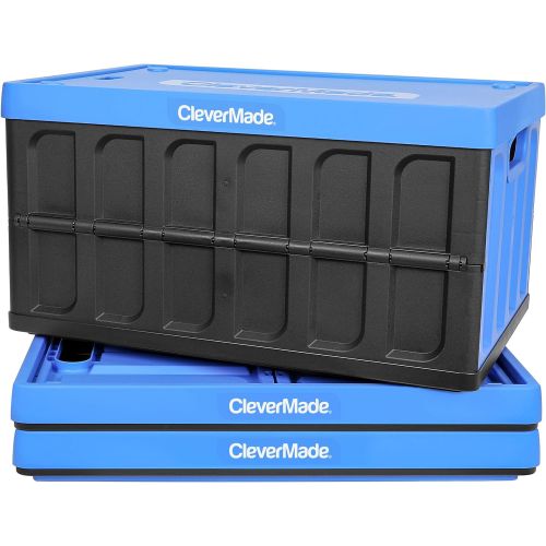  CleverMade 46L Collapsible Storage Bins with Lids - Folding Plastic Stackable Utility Crates, Solid Wall CleverCrates, 3 Pack, Charcoal