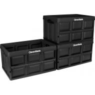 CleverMade 46L Collapsible Storage Bins - Durable Folding Plastic Stackable Utility Crates, Solid Wall CleverCrates, 3 Pack, Black