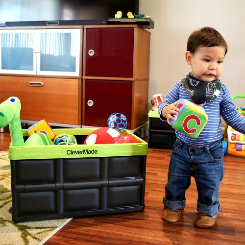  CleverMade 46L Collapsible Storage Bins - Durable Folding Plastic Stackable Utility Crates, Solid Wall CleverCrates, 3 Pack, Black