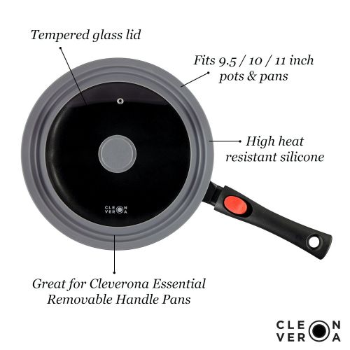  Cleverona Essential Nonstick 10.25 Inch Fry Pan with SecureSnap Detachable Handle and Large Clever Lid - Dark Grey