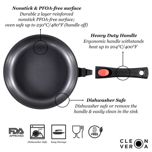  Cleverona Essential Nonstick 10.25 Inch Fry Pan with SecureSnap Detachable Handle and Large Clever Lid - Dark Grey