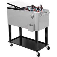 Clevr 80 Quart Qt Rolling Cooler Ice Chest for Outdoor Patio Deck Party, Grey, Portable Party Bar Cold Drink Beverage Cart Tub, Backyard Cooler Trolley on Wheels with Shelf, Stand,
