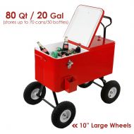 Clevr 80 Quart Qt Party Wagon Cooler Rolling Cooler Ice Chest, Red, w/Long Handle and 10 All Terrain Wheels, Portable Beach Patio Party Bar Cold Drink Beverage Chest, Outdoor Park