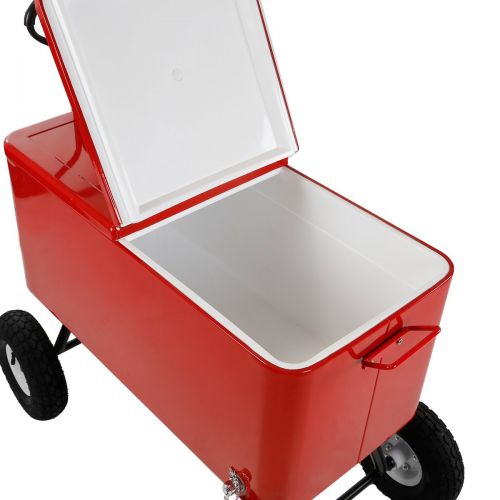  Clevr 80 Quart Qt Party Wagon Cooler Rolling Cooler Ice Chest, Red, w/Long Handle and 10 All Terrain Wheels, Portable Beach Patio Party Bar Cold Drink Beverage Chest, Outdoor Park