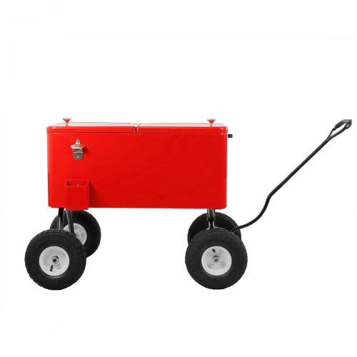  Clevr 80 Quart Qt Party Wagon Cooler Rolling Cooler Ice Chest, Red, w/Long Handle and 10 All Terrain Wheels, Portable Beach Patio Party Bar Cold Drink Beverage Chest, Outdoor Park