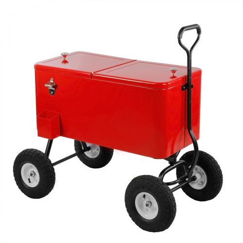  Clevr 80 Quart Qt Party Wagon Cooler Rolling Cooler Ice Chest, Red, w/Long Handle and 10 All Terrain Wheels, Portable Beach Patio Party Bar Cold Drink Beverage Chest, Outdoor Park