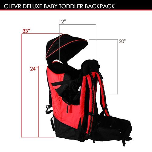  Clevr Deluxe Baby Backpack Hiking Toddler Child Carrier Lightweight with Stand & Sun Shade Visor, Red |...