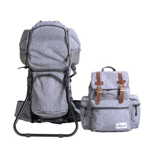  ClevrPlus Urban Explorer Hiking Baby Backpack Child Carrier, Heather Gray - Lightweight with Stylish Detachable Bag & Sun Cover for Cross Country Hikes | 1 Year Limited Warranty