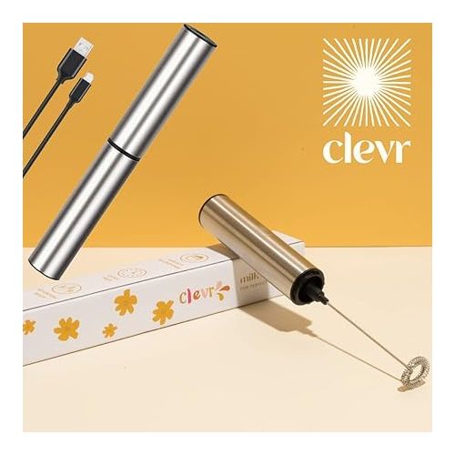  Clevr Blends Handheld Milk Frother, Stirrer, Mixer and Wisker for Coffee, Tea, Latte, Cappuccino, and Hot Chocolate Drink Prep and Fast & Easy Foam Creation, USB Re-Chargeable, No Batteries Needed