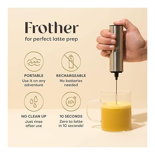  Clevr Blends Handheld Milk Frother, Stirrer, Mixer and Wisker for Coffee, Tea, Latte, Cappuccino, and Hot Chocolate Drink Prep and Fast & Easy Foam Creation, USB Re-Chargeable, No Batteries Needed