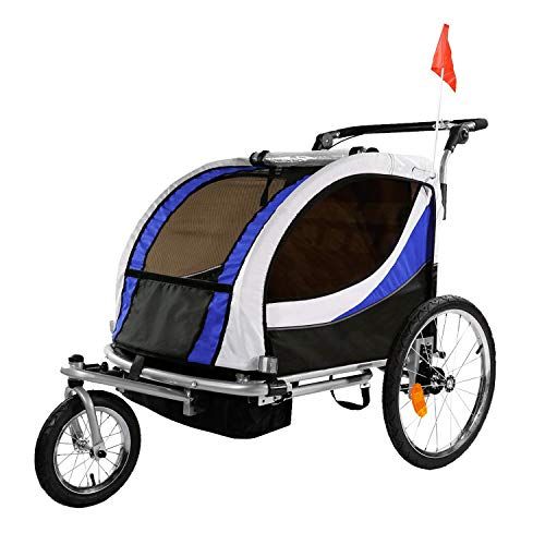  Clevr Deluxe 3-in-1 Double 2 Seat Bicycle Bike Trailer Jogger Stroller for Kids Children Foldable Collapsible w/Pivot Front Wheel