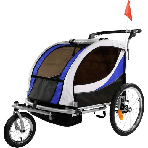  Clevr Deluxe 3-in-1 Double 2 Seat Bicycle Bike Trailer Jogger Stroller for Kids Children Foldable Collapsible w/Pivot Front Wheel