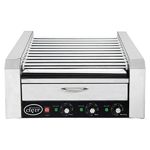  Clevr Commercial 11 Roller and 30 Hotdog Roller Machine, with Bum Warming Drawer, Hot Dog Grill Cooker with Bun Warmer