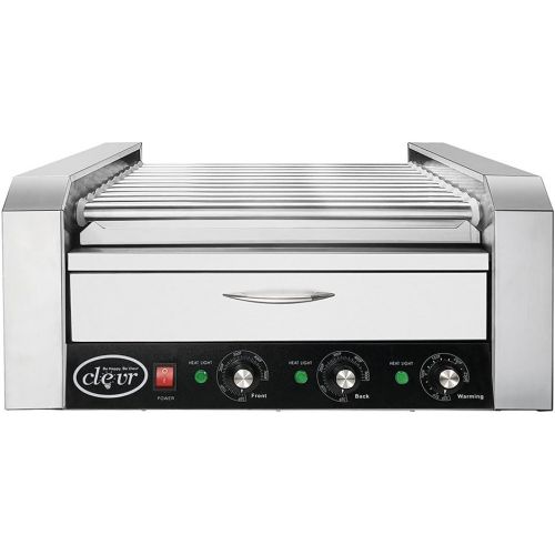  Clevr Commercial 11 Roller and 30 Hotdog Roller Machine, with Bum Warming Drawer, Hot Dog Grill Cooker with Bun Warmer