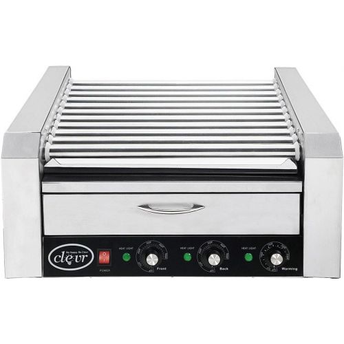  Clevr Commercial 11 Roller and 30 Hotdog Roller Machine, with Bum Warming Drawer, Hot Dog Grill Cooker with Bun Warmer