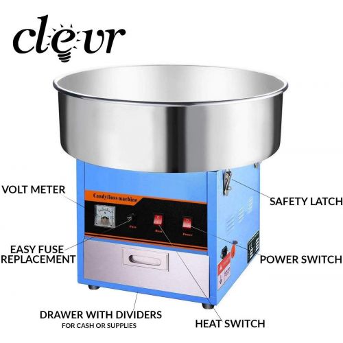  Clevr Large Commercial Cotton Candy Machine Party Candy Floss Maker Blue