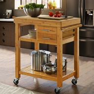 Clevr Rolling Bamboo Wood Kitchen Island Cart Trolley, Kitchen Trolley Cart on Wheels, Rolling Kitchen Cart with Drawers Shelves, Towel Rack, Locking Casters