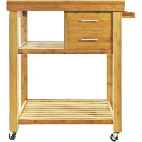  Clevr Rolling Bamboo Wood Kitchen Island Cart Trolley, Kitchen Trolley Cart on Wheels, Rolling Kitchen Cart with Drawers Shelves, Towel Rack, Locking Casters