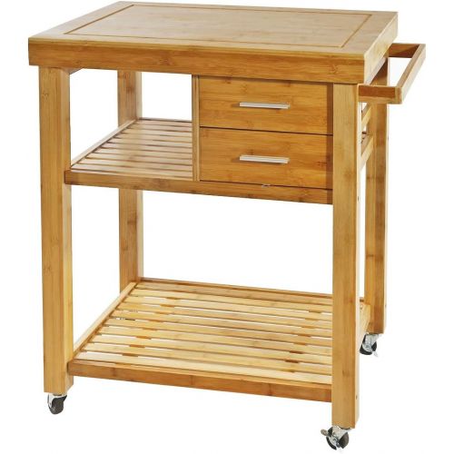  Clevr Rolling Bamboo Wood Kitchen Island Cart Trolley, Kitchen Trolley Cart on Wheels, Rolling Kitchen Cart with Drawers Shelves, Towel Rack, Locking Casters