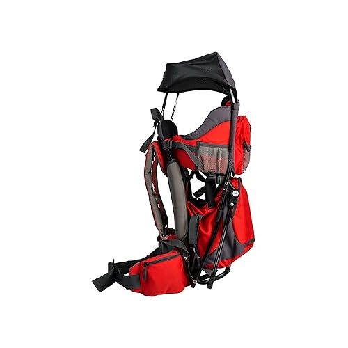  ClevrPlus Canyonero Camping Baby Backpack Hiking Kid Toddler Child Carrier with Stand and Sun Shade Visor, Red