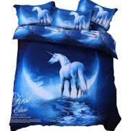 Cliab Unicorn Bedding Blue for Kids Boys Girls Twin Size Duvet Cover Set 5 Pieces(Fitted Sheet Included)
