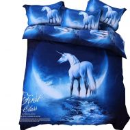 Cliab Unicorn Bedding Blue for Kids Boys Girls Full Size Sheets Duvet Cover Set 7 Pieces(Fitted Sheet Included)