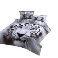 Cliab White Tiger Bedding Set 3D Animal Print for Kids Boys Teens Twin Size Duvet Cover Set 5 Pieces(Fitted Sheet Included)