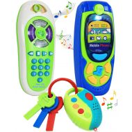 Click N Play Pretend Play Cell Phone TV Remote & Car Key Accessory Playset for Kids with Lights Music & Sounds (Set of 3)