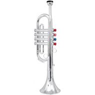 [아마존베스트]Click n Play Metallic Silver Kids Trumpet Horn Wind Instrument with 4 Colored Keys
