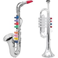 [아마존베스트]Click n Play Set of 2 Musical Wind Instruments for Kids - Metallic Silver Saxophone and Trumpet Horn